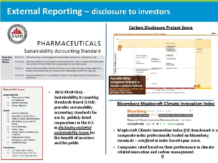 External Reporting – disclosure to investors Carbon Disclosure Project Score • NEW PROPOSAL Sustainability External Reporting – disclosure to investors Carbon Disclosure Project Score • NEW PROPOSAL Sustainability