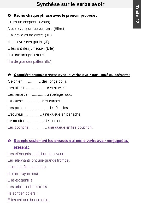  Récris chaque phrase avec le pronom proposé : Tu as un chapeau. (Vous)