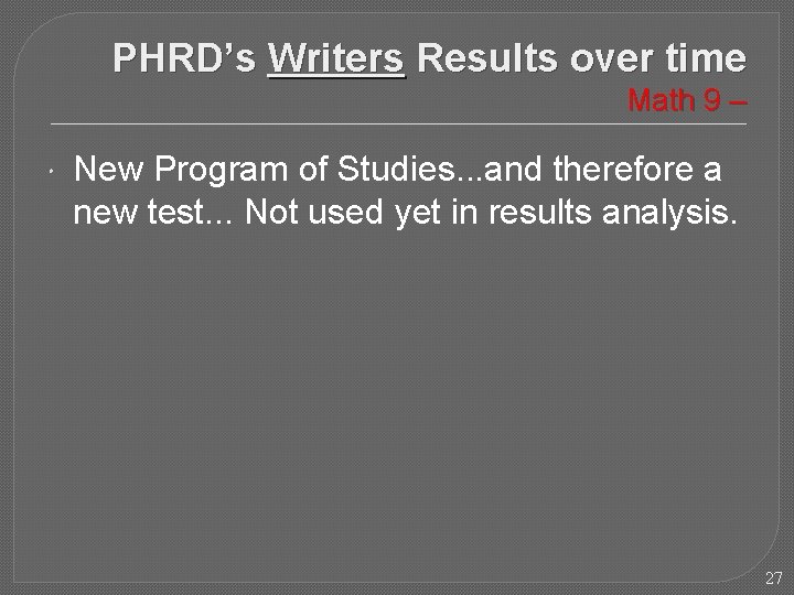 PHRD’s Writers Results over time Math 9 – New Program of Studies. . .