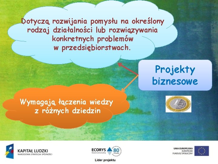 Dotyczą rozwijania pomysłu na określony rodzaj działalności lub rozwiązywania konkretnych problemów w przedsiębiorstwach. Projekty