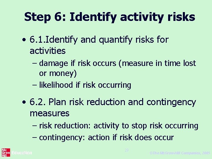 Step 6: Identify activity risks • 6. 1. Identify and quantify risks for activities