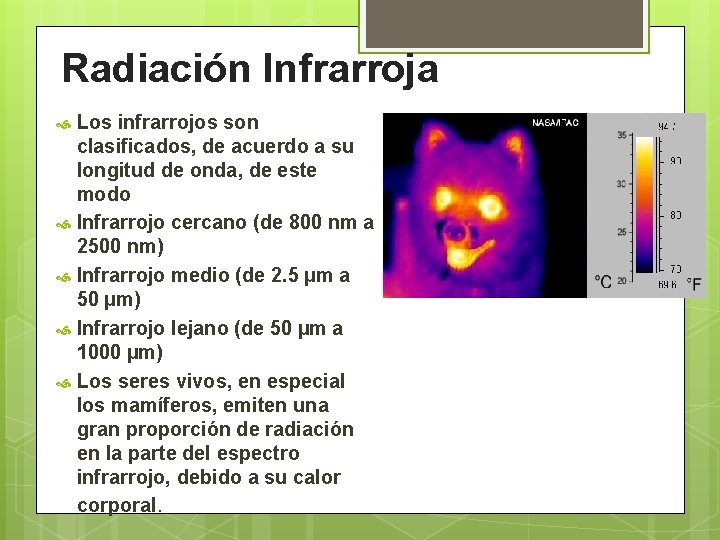 Radiación Infrarroja Los infrarrojos son clasificados, de acuerdo a su longitud de onda, de
