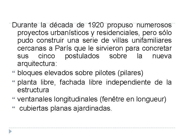 Durante la década de 1920 propuso numerosos proyectos urbanísticos y residenciales, pero sólo pudo