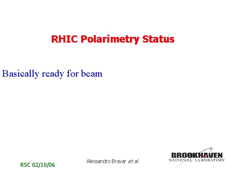 RHIC Polarimetry Status Basically ready for beam RSC 02/10/06 Alessandro Bravar et al. 