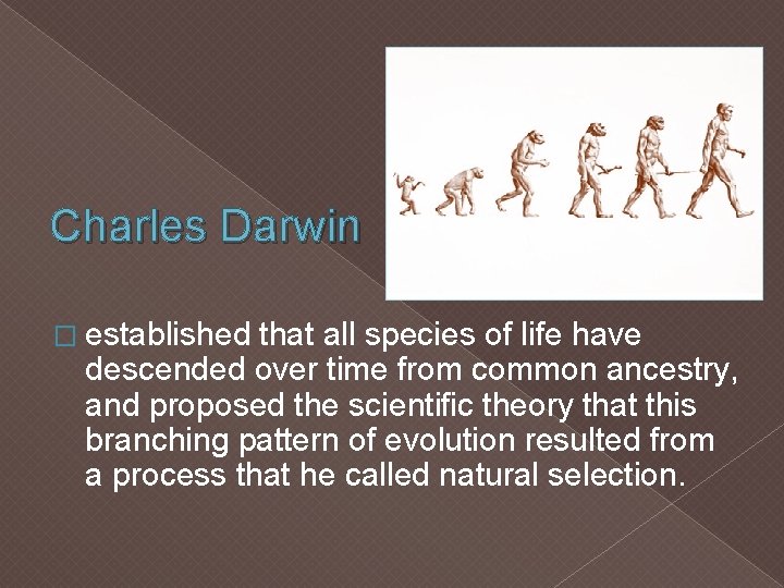 Charles Darwin � established that all species of life have descended over time from