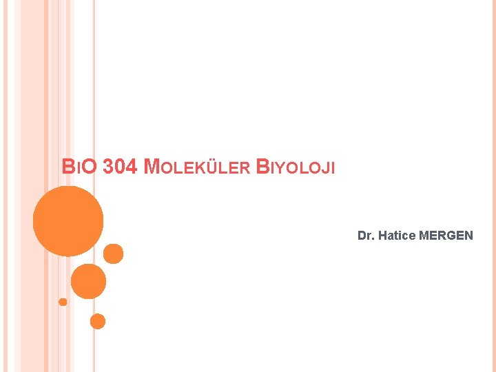 BIO 304 MOLEKÜLER BIYOLOJI Dr. Hatice MERGEN 