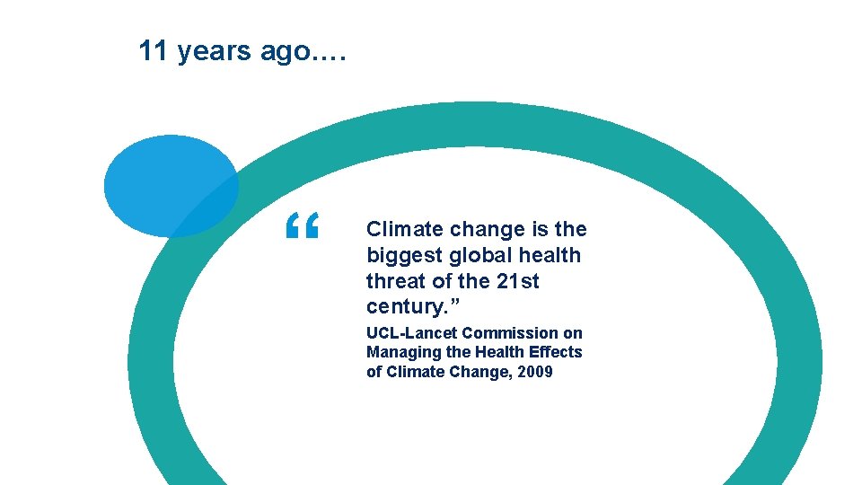 11 years ago…. “ Climate change is the biggest global health threat of the