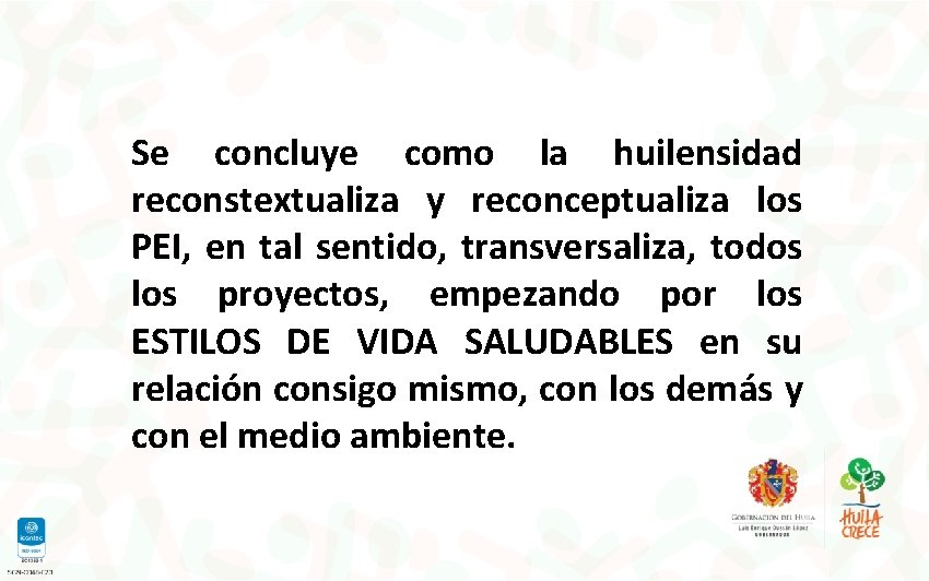 Se concluye como la huilensidad reconstextualiza y reconceptualiza los PEI, en tal sentido, transversaliza,