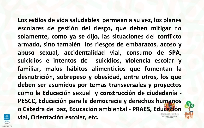 Los estilos de vida saludables permean a su vez, los planes escolares de gestión