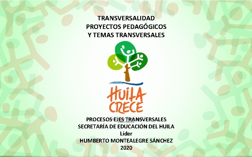 TRANSVERSALIDAD PROYECTOS PEDAGÓGICOS Y TEMAS TRANSVERSALES PROCESOS EJES TRANSVERSALES SECRETARÍA DE EDUCACIÓN DEL HUILA