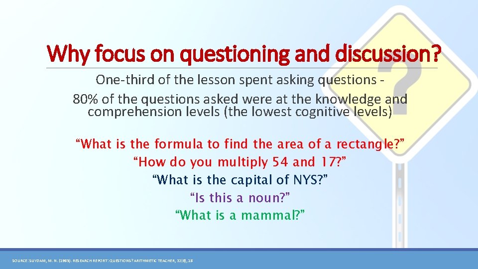 Why focus on questioning and discussion? One-third of the lesson spent asking questions 80%