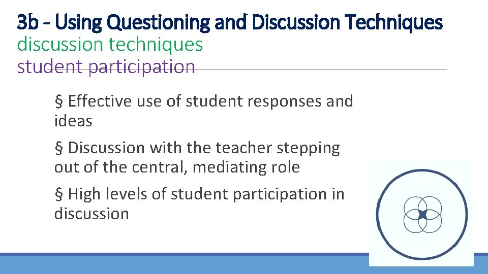 3 b - Using Questioning and Discussion Techniques discussion techniques student participation § Effective