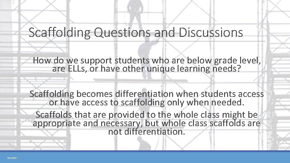 Scaffolding Questions and Discussions How do we support students who are below grade level,