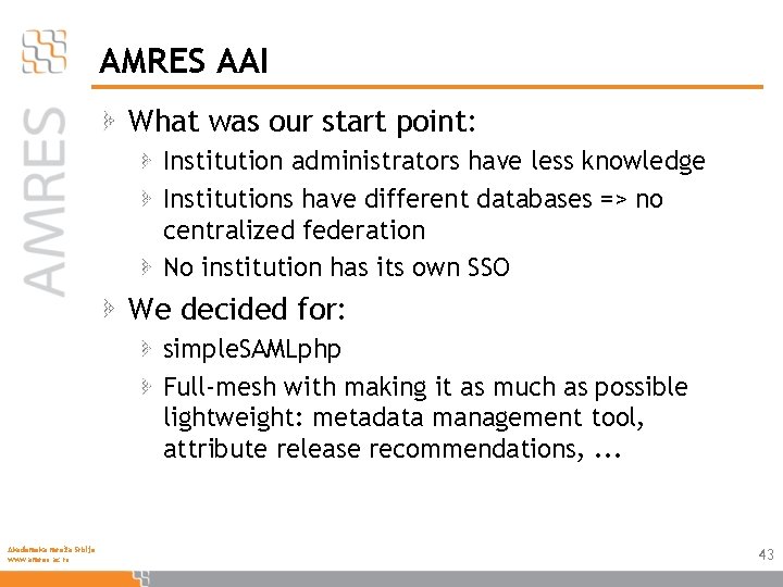 AMRES AAI What was our start point: Institution administrators have less knowledge Institutions have