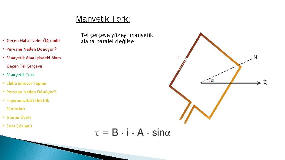 Manyetik Tork: • Geçen Hafta Neler Öğrendik • Pervane Neden Dönüyor? • Manyetik Alan