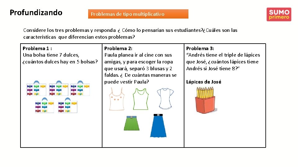 Profundizando Problemas de tipo multiplicativo Considere los tres problemas y responda ¿ Cómo lo