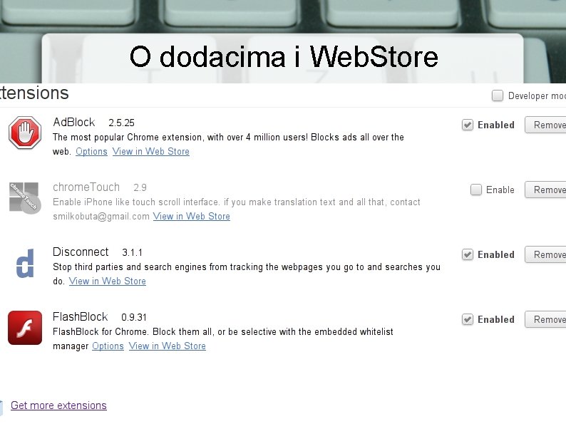 O dodacima i Web. Store 