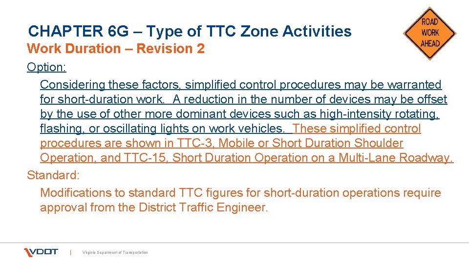 CHAPTER 6 G – Type of TTC Zone Activities Work Duration – Revision 2