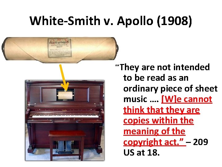 White-Smith v. Apollo (1908) “They are not intended to be read as an ordinary