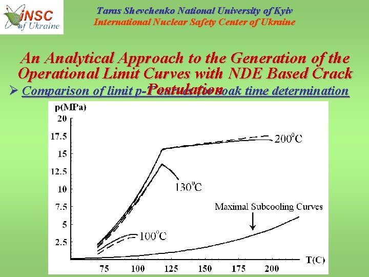 Taras Shevchenko National University of Kyiv International Nuclear Safety Center of Ukraine An Analytical