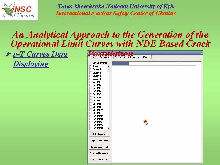 Taras Shevchenko National University of Kyiv International Nuclear Safety Center of Ukraine An Analytical