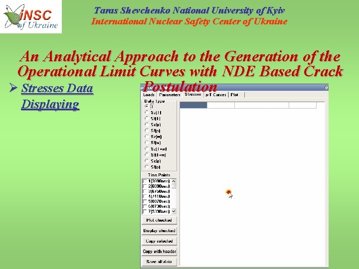 Taras Shevchenko National University of Kyiv International Nuclear Safety Center of Ukraine An Analytical