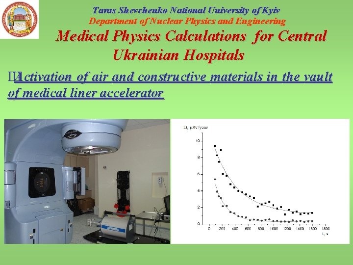 Taras Shevchenko National University of Kyiv Department of Nuclear Physics and Engineering Medical Physics