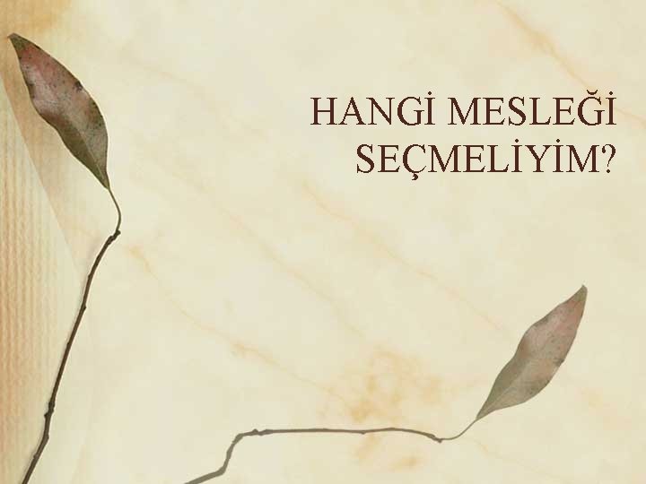 HANGİ MESLEĞİ SEÇMELİYİM? 