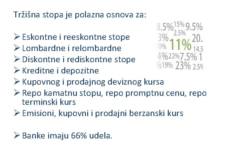 Tržišna stopa je polazna osnova za: Ø Eskontne i reeskontne stope Ø Lombardne i