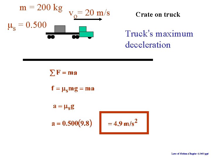 m = 200 kg ms = 0. 500 vo= 20 m/s Crate on truck