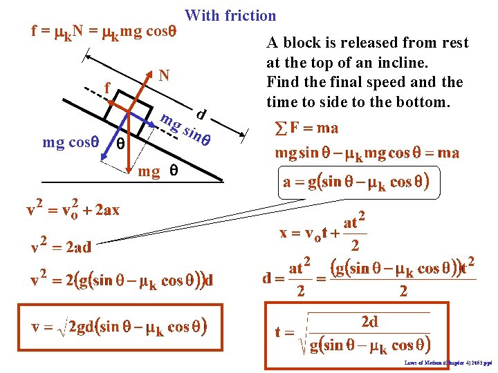 f = mk. N = mkmg cosq N f mg cosq With friction q