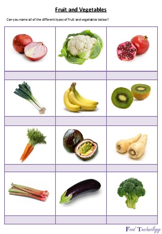 Fruit and Vegetables Can you name all of the different types of fruit and