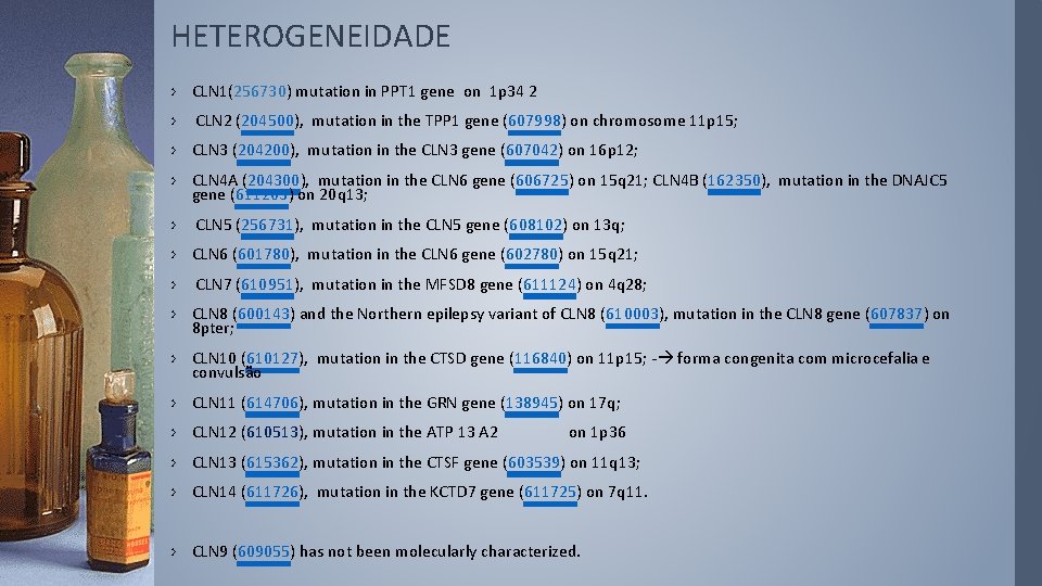 HETEROGENEIDADE › CLN 1(256730) mutation in PPT 1 gene on 1 p 34 2