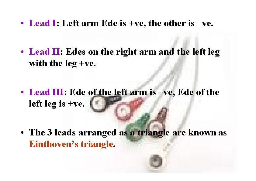  • Lead I: Left arm Ede is +ve, the other is –ve. •