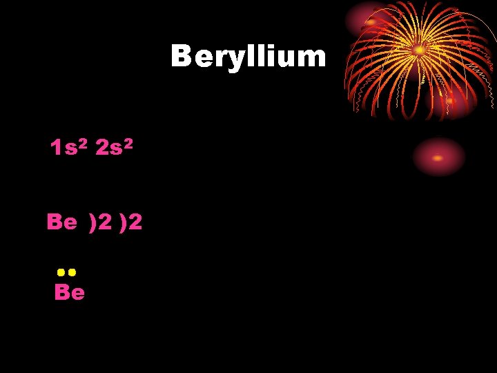 Beryllium 1 s 2 2 s 2 Be )2 )2 Be 