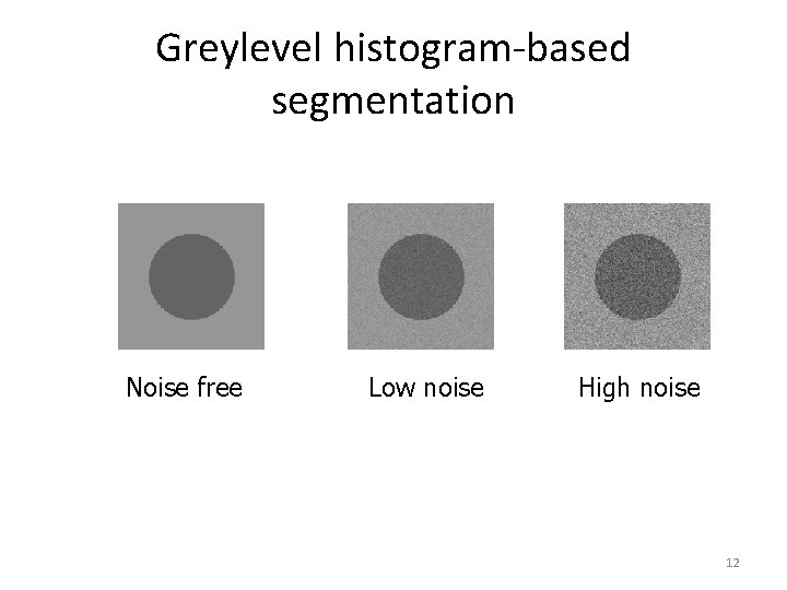 Greylevel histogram-based segmentation Noise free Low noise High noise 12 