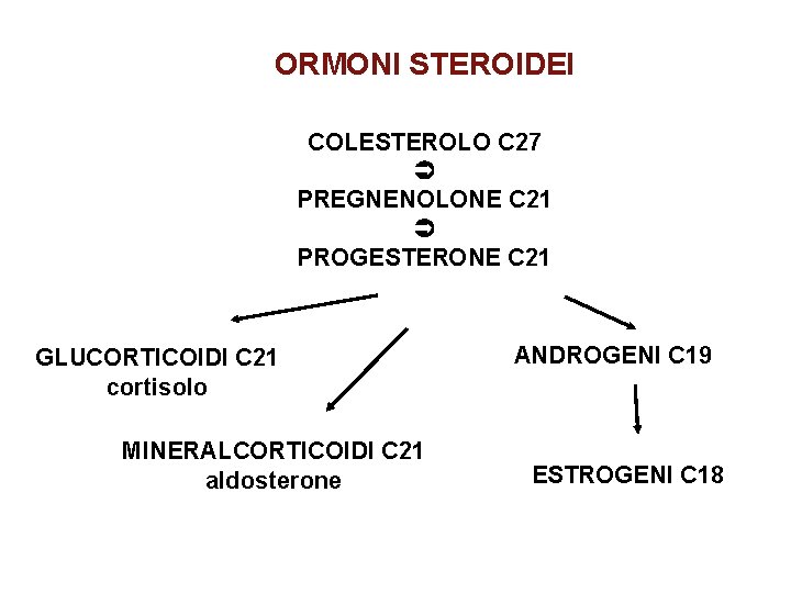 ORMONI STEROIDEI COLESTEROLO C 27 PREGNENOLONE C 21 PROGESTERONE C 21 GLUCORTICOIDI C 21