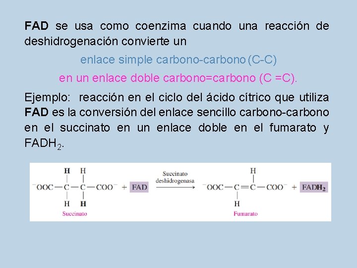 FAD se usa como coenzima cuando una reacción de deshidrogenación convierte un enlace simple