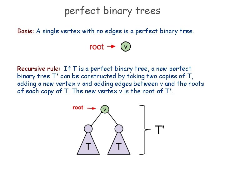 perfect binary trees Basis: A single vertex with no edges is a perfect binary