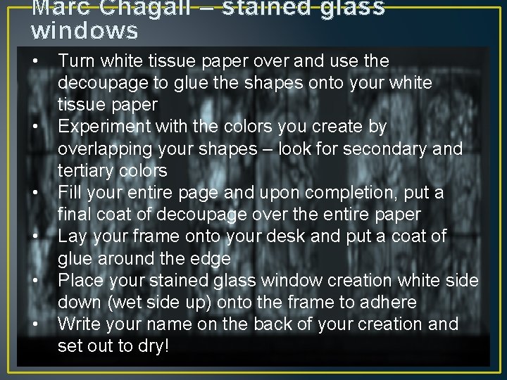 Marc Chagall – stained glass windows • • • Turn white tissue paper over