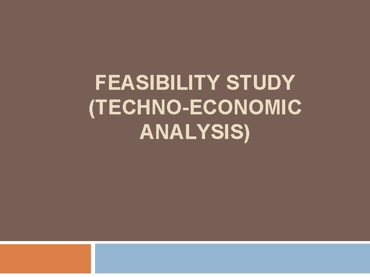 FEASIBILITY STUDY (TECHNO-ECONOMIC ANALYSIS) 