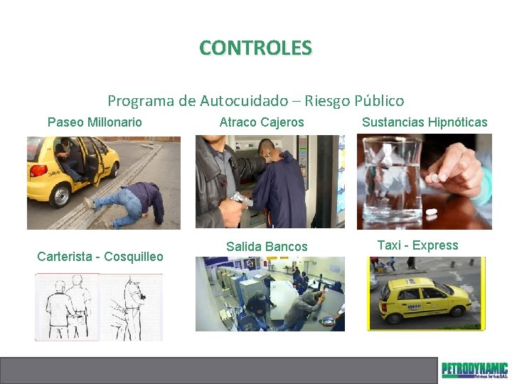 CONTROLES Programa de Autocuidado – Riesgo Público Paseo Millonario Carterista - Cosquilleo Atraco Cajeros