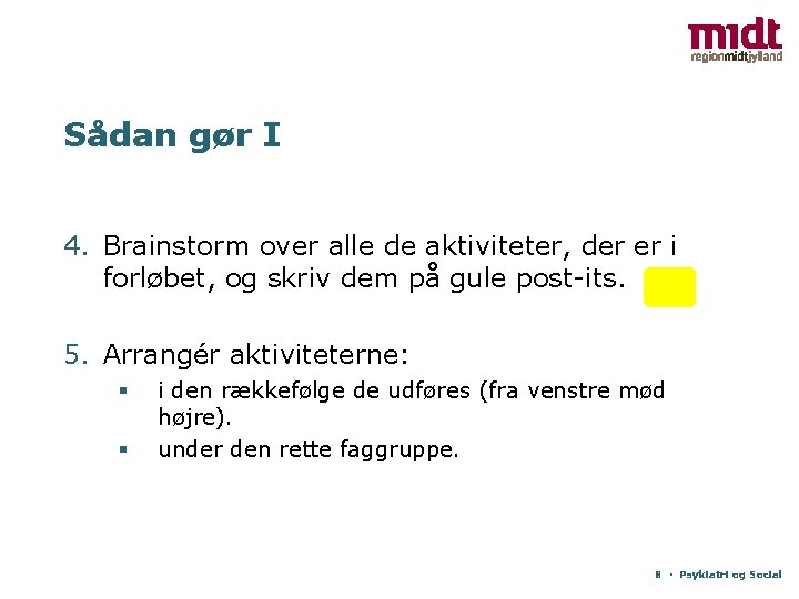 Sådan gør I 4. Brainstorm over alle de aktiviteter, der er i forløbet, og