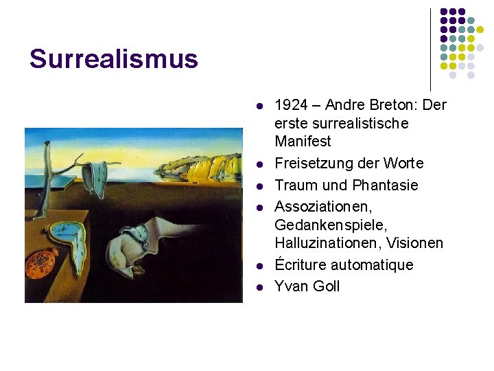 Surrealismus l l l 1924 – Andre Breton: Der erste surrealistische Manifest Freisetzung der