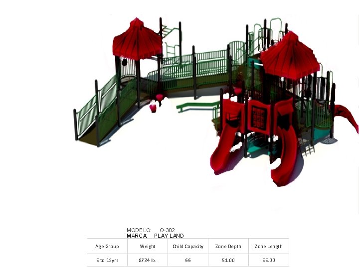 MODELO: Q-302 MARCA: PLAY LAND Age Group Weight Child Capacity Zone Depth Zone Length