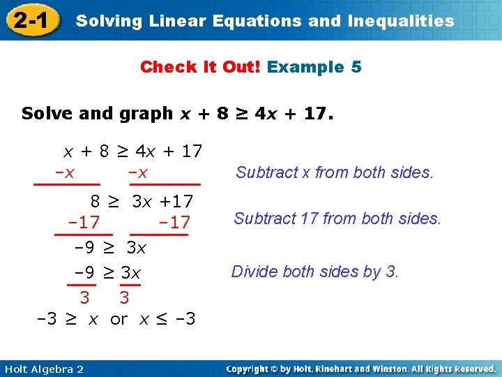 2 -1 Solving Linear Equations and Inequalities Check It Out! Example 5 Solve and