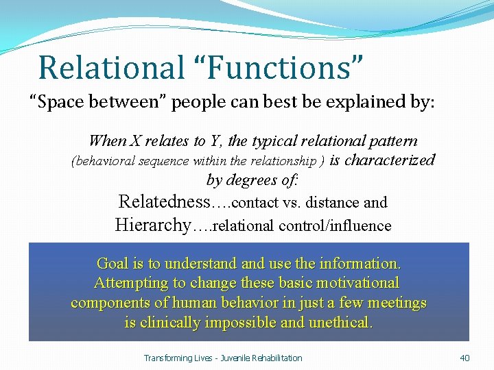 Relational “Functions” “Space between” people can best be explained by: When X relates to