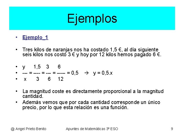 Ejemplos • Ejemplo_1 • Tres kilos de naranjas nos ha costado 1, 5 €,