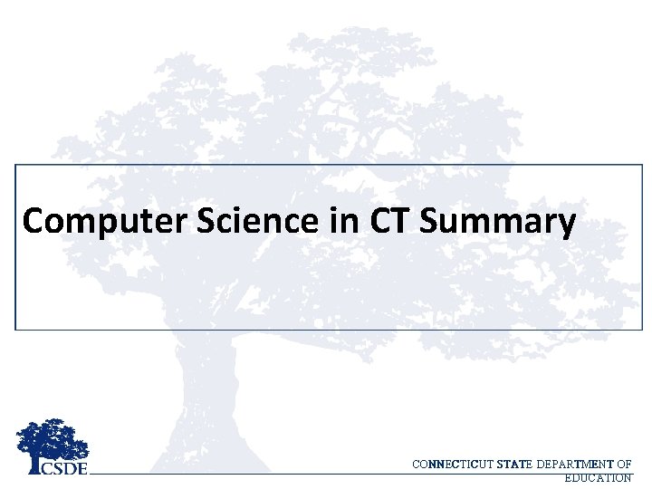 Computer Science in CT Summary CONNECTICUT STATE DEPARTMENT OF EDUCATION 
