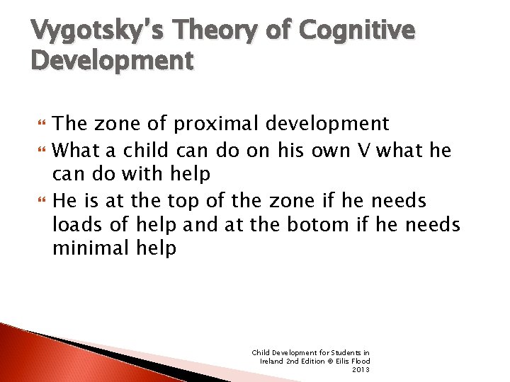 Vygotsky’s Theory of Cognitive Development The zone of proximal development What a child can
